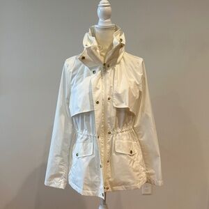 COLE HAAN Signature All Seasons White Rain Jacket with Hidden Hood Size L